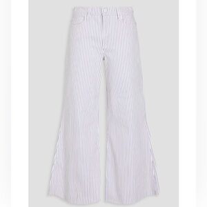 Frame Denim White and Blue Striped Flare Jeans